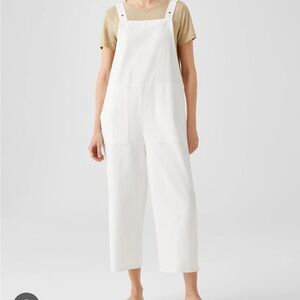 Eileen Fisher Organic Cotton Hemp Wide Leg Cropped White Overall XS $228 Sold